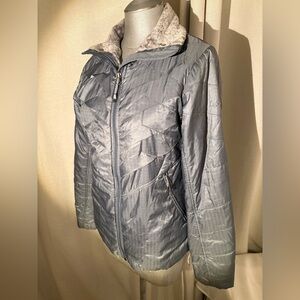 Columbia Omni-Heat Puffer Jacket Sherpa Collar Lining  metallic Grey Ski Jacket